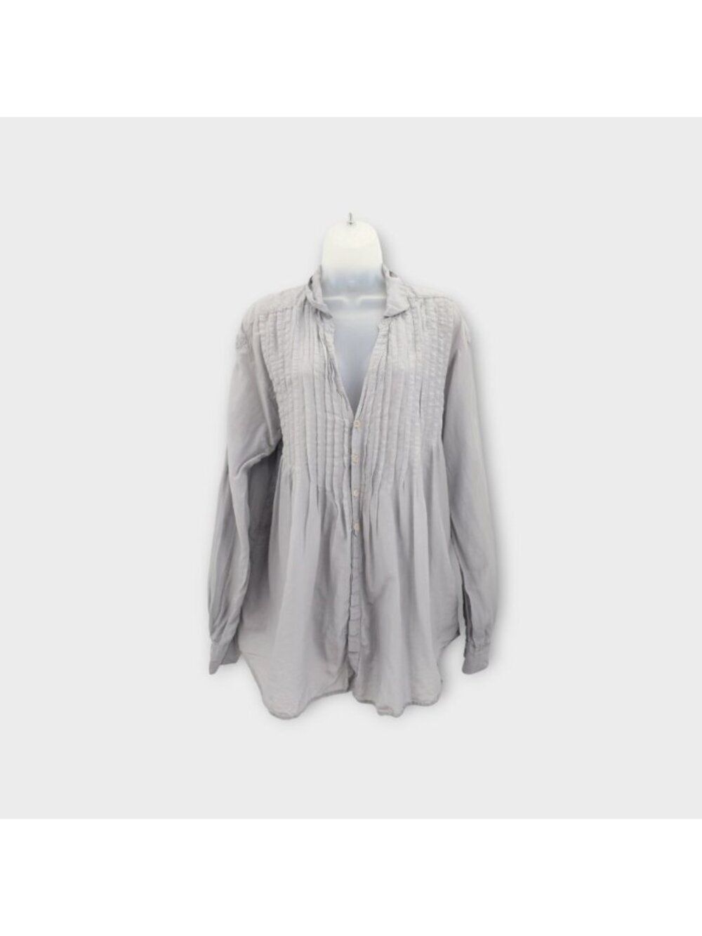 CP Shades Long Sleeve Oversized Button Up Tunic Womens Large Gray Cotton Silk